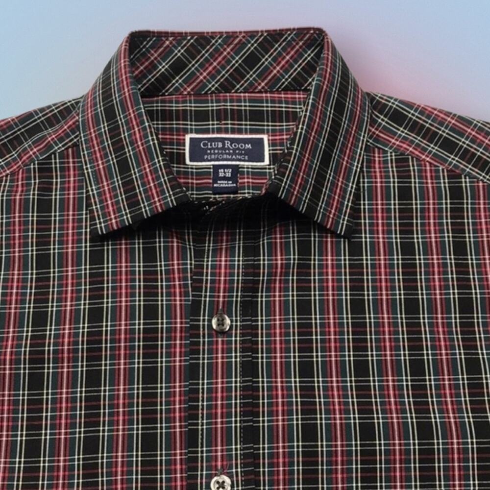 CLUB ROOM Men’s Medium Red / Black Plaid Dress Shirt